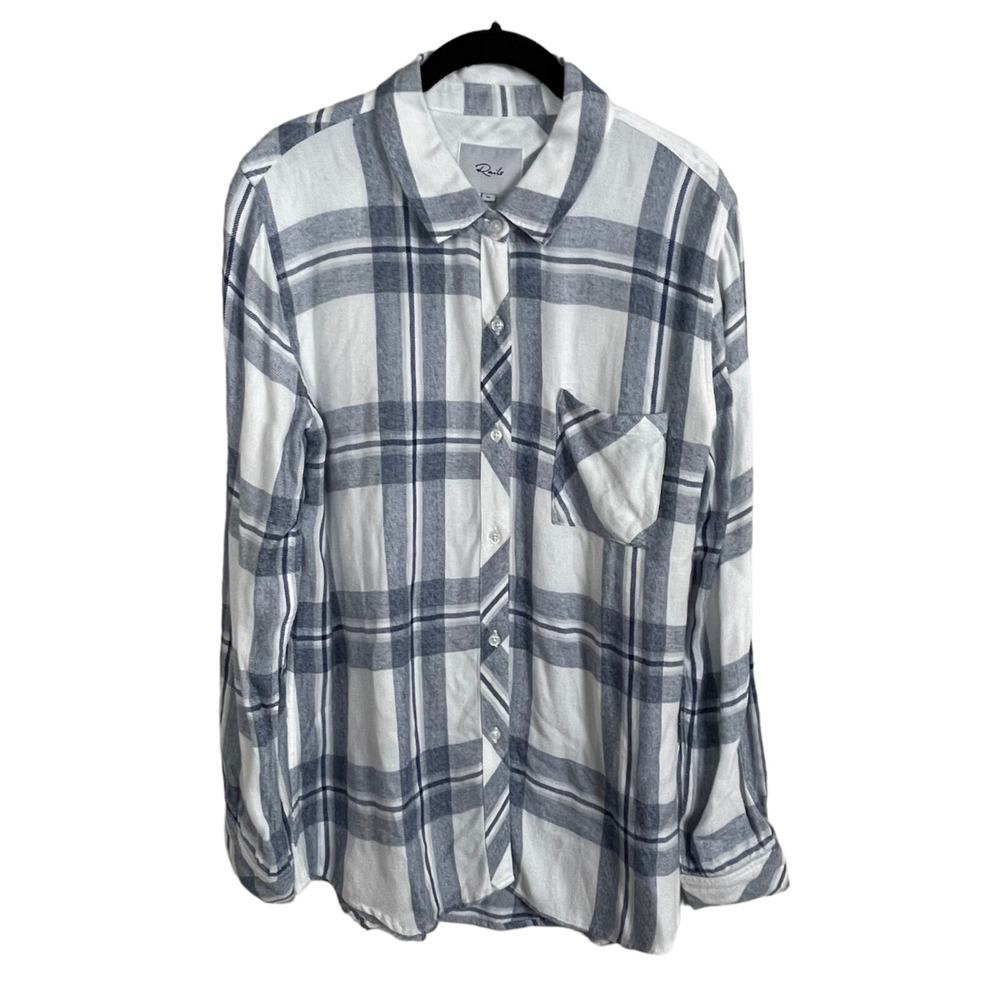 Rails Hunter White Indigo Melange Plaid Women's Size M Long Sleeve Button Shirt